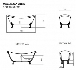 Magliezza Акриловая ванна на лапах Julia  (175х73) ножки золото – фотография-3